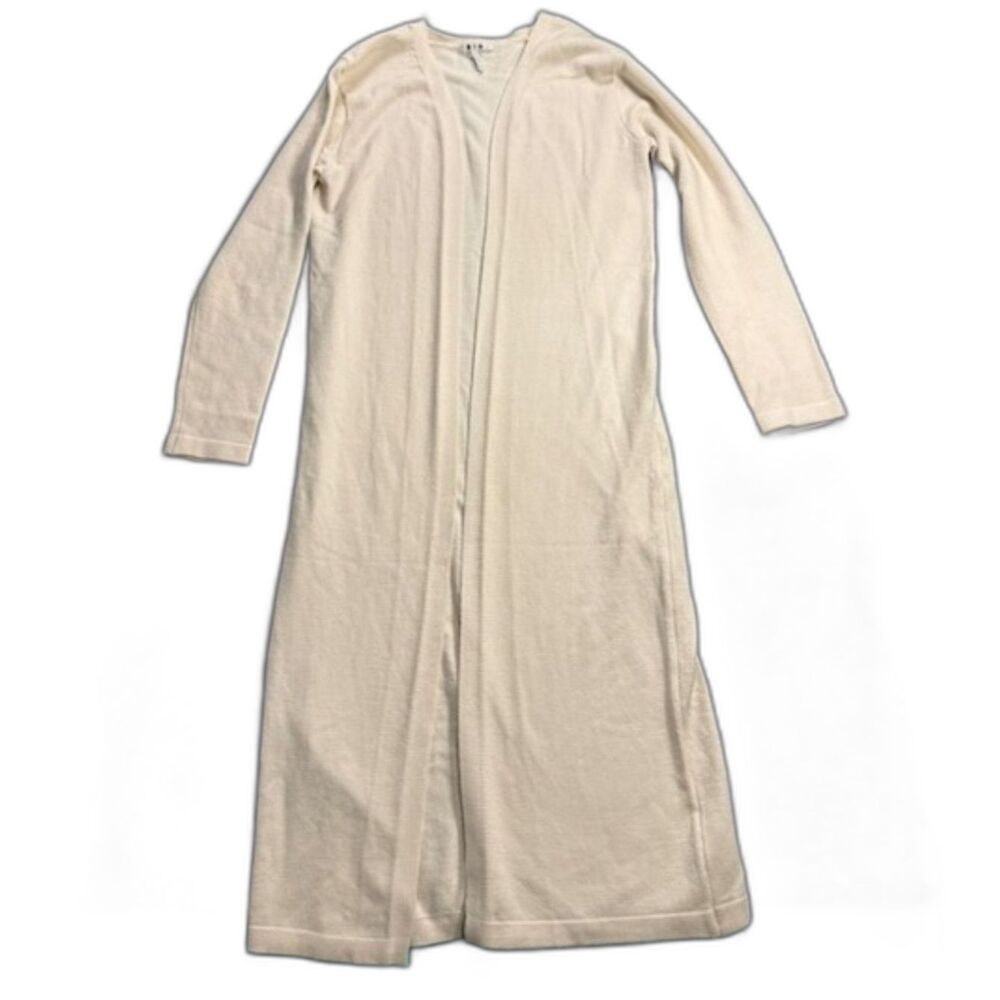 Title Nine Long Duster Cardigan Womens M Ivory Open Front Sweater Knit